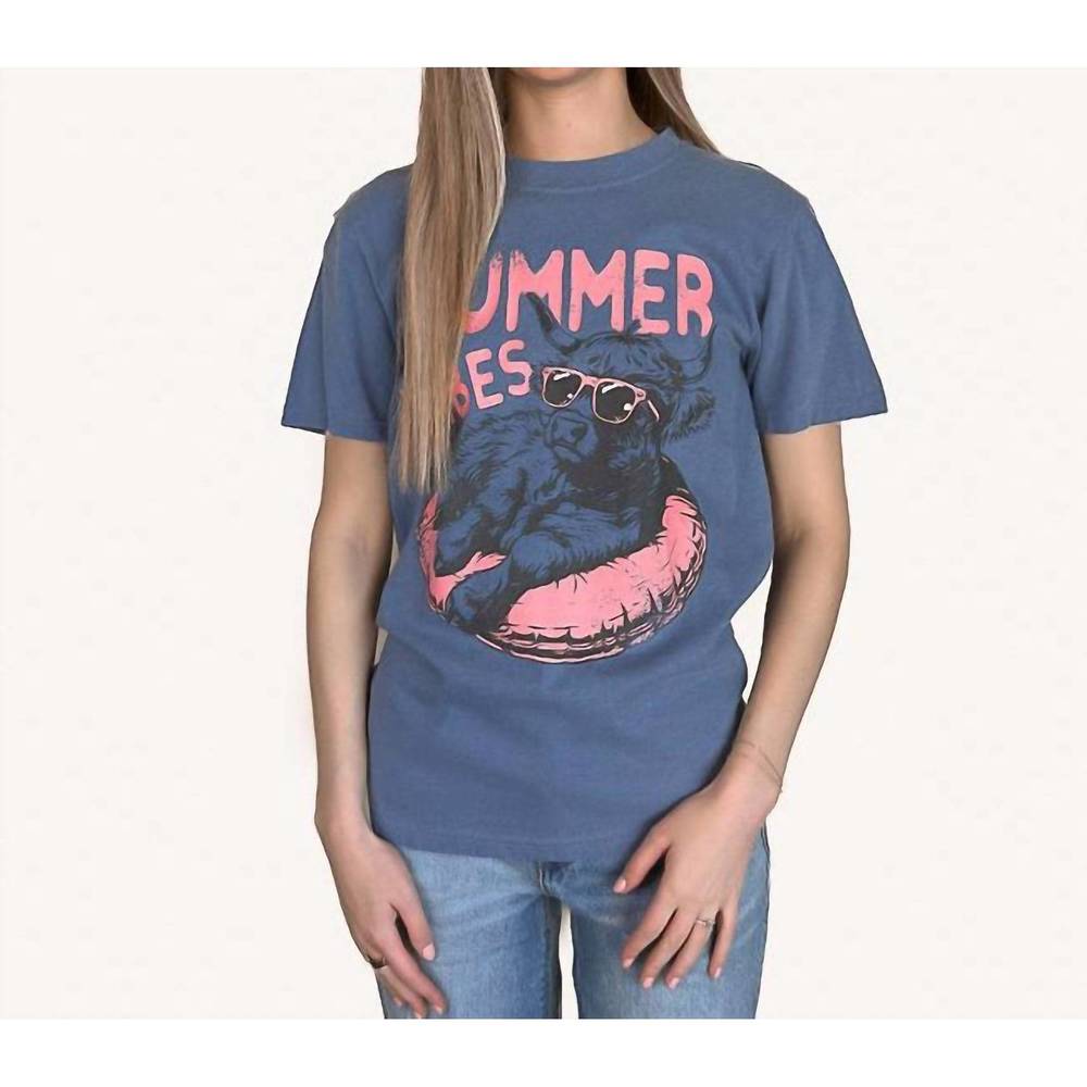 NEW KISSED APPAREL summer vibes highland cow graphic tee in blue jean